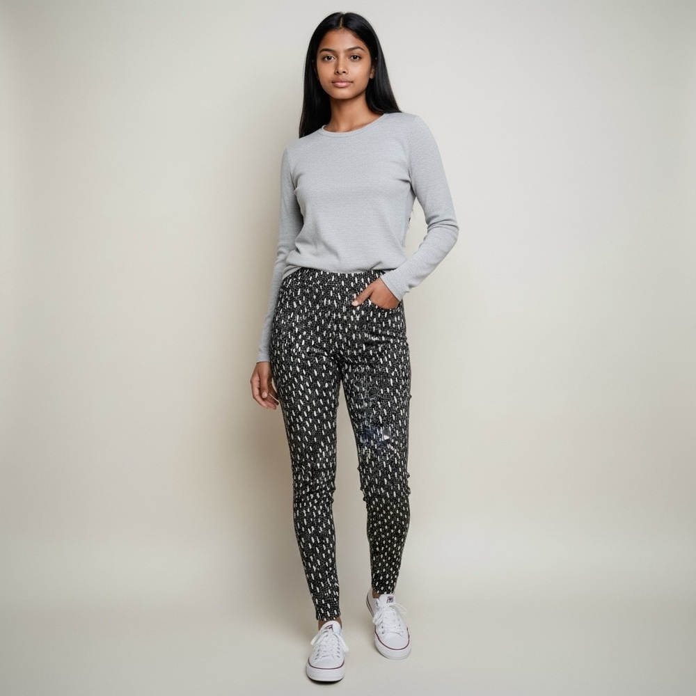 Zara Blue & White Micro-Pattern Chinos
